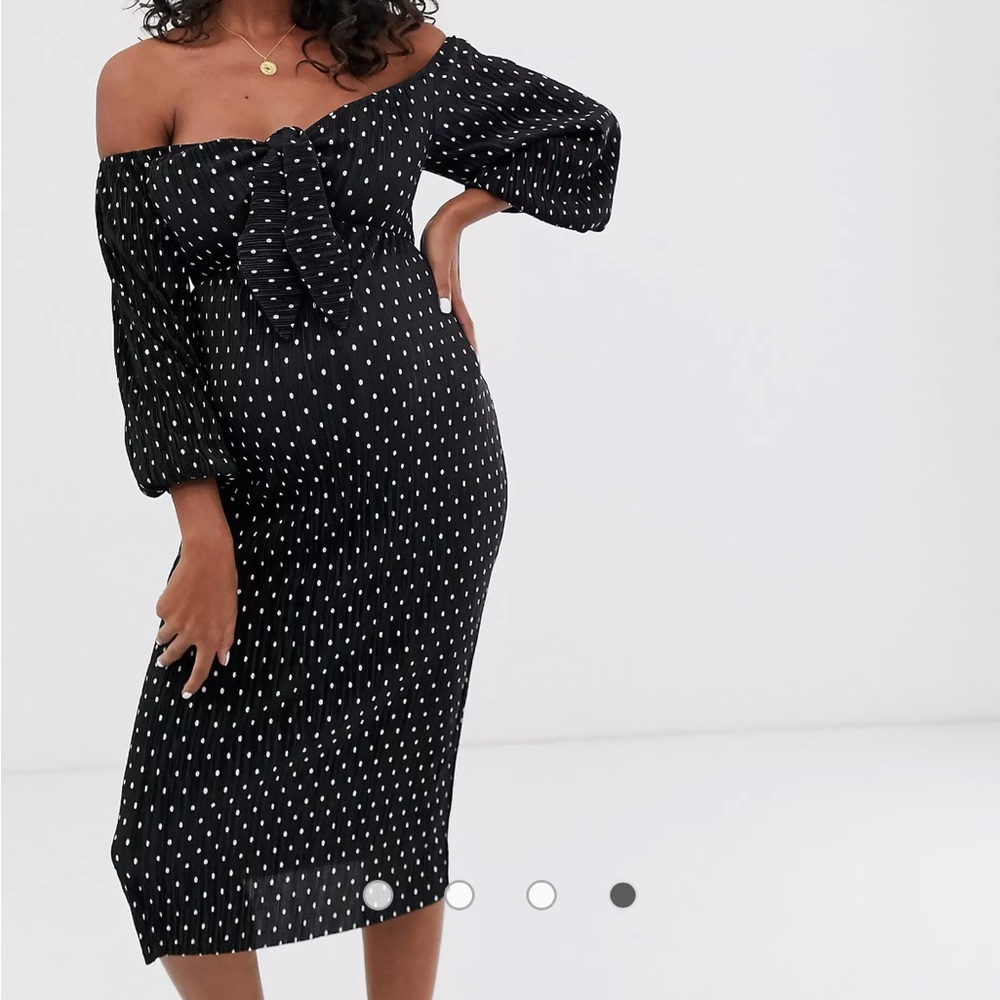 ASOS DESIGN Maternity Exclusive Plisse Tie Front Midi Dress